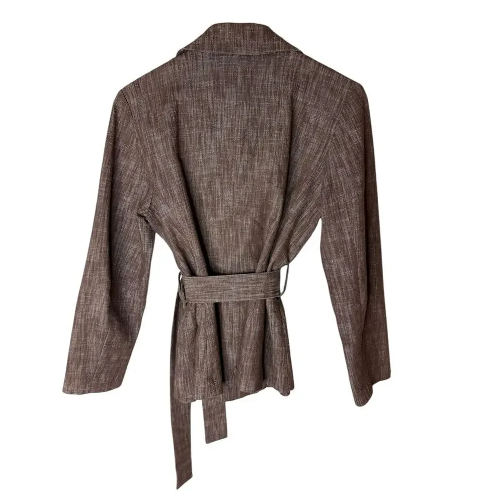 Sandro Sportswear Brown Tie Waist Button Front Belted Jacket Size Large